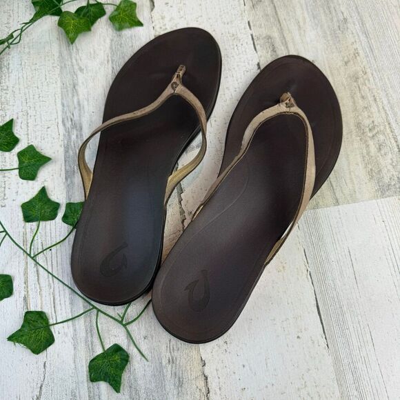 OluKai Ho'opio Leather thong sandals size W11 - Picture 2 of 7